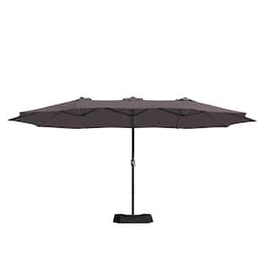 15 ft. Extra-Large Outdoor Market Double-Sided Fade Resistant and UV Resistant Patio Umbrella with Base in Brown