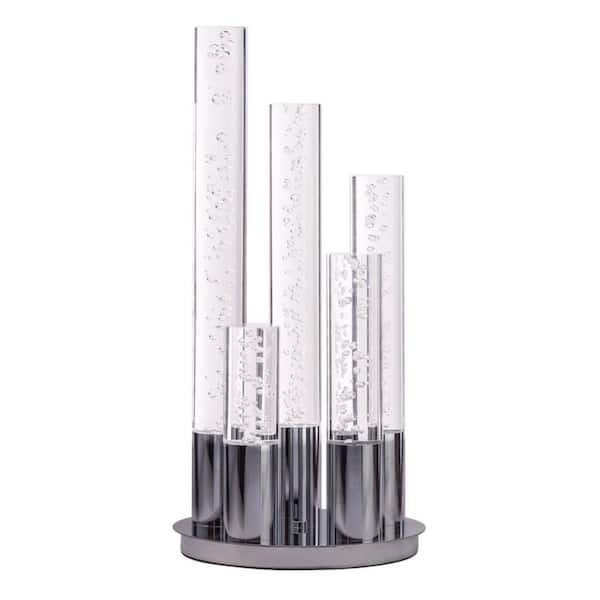 Finesse Decor 25 in. Chrome Dimmable Integrated LED Table Lamp with 5 Acrylic Cylinders and Touch Switch