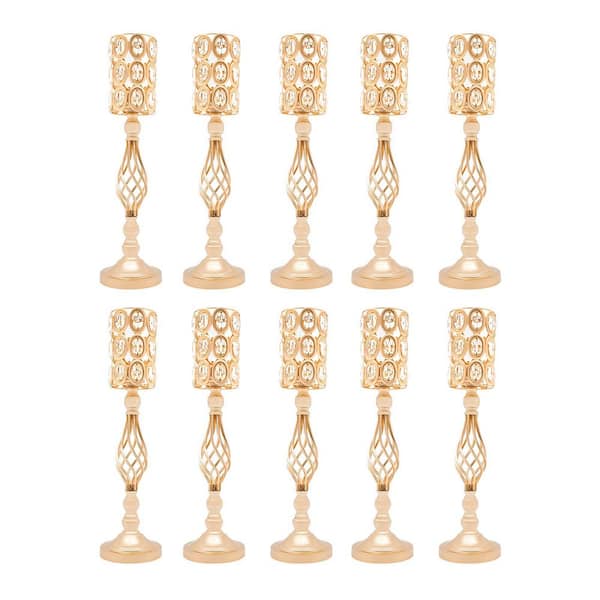 24 in. H Gold Metal Iron Crystal Decor Vases Wedding Party Table Decoration Vases (Set of 10)