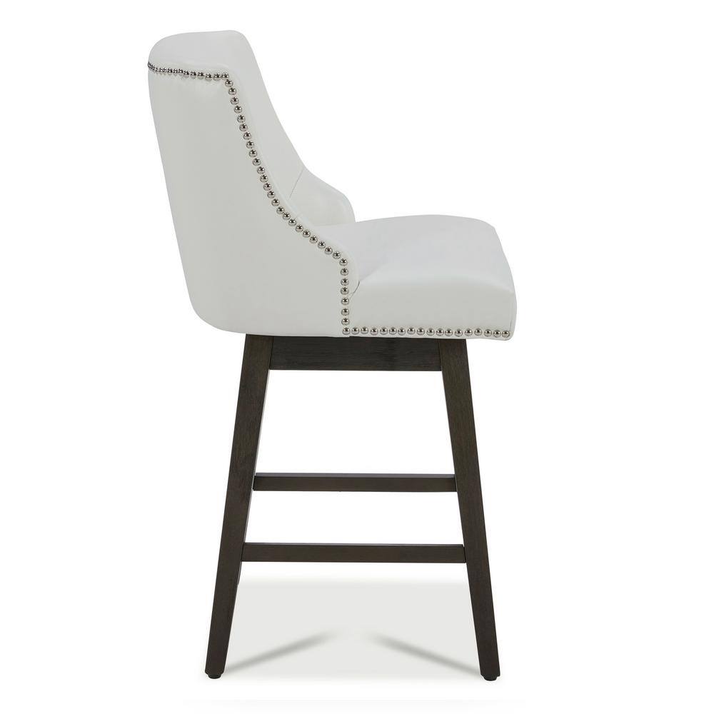 White Faux Leather Swivel Counter Stools with Espresso Wood Frame, Set of 2