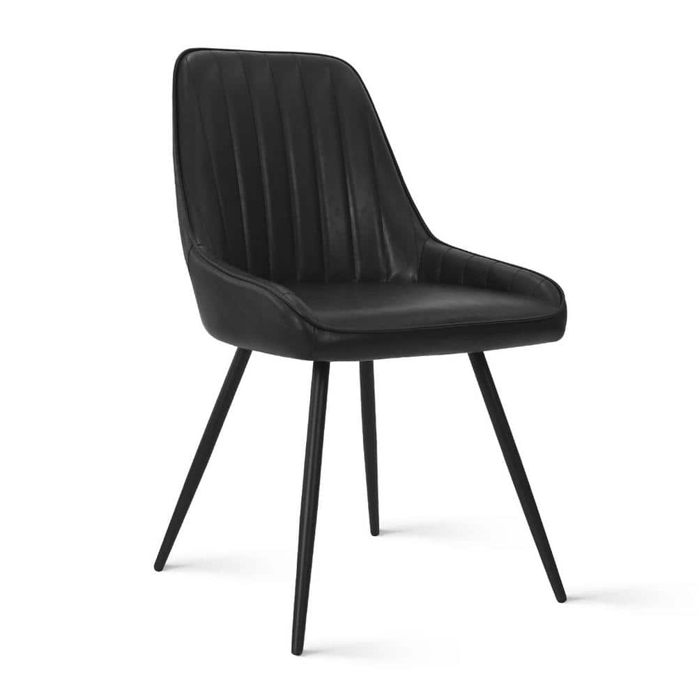 Boston Black Faux Leather Upholstered Side Chair Set with Metal Legs