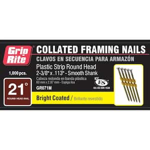 2-3/8 in. x 0.113 in. 21° Plastic Collated Vinyl Coated Smooth Shank Nails 1000 per Box