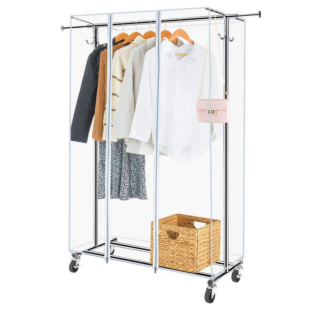 Chrome Steel Garment Clothes Rack Adjustable 59 in. W x 63 in. H, Grey