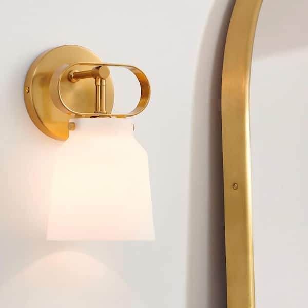 1-Light Brushed Gold Wall Sconces with Matte White Glass Shade