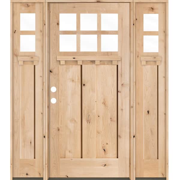 Krosswood Doors 64 in. x 80 in. Craftsman Knotty Alder 2 Panel 6-Lite DS Unfinished Right-Hand Inswing Prehung Front Door/Sidelites