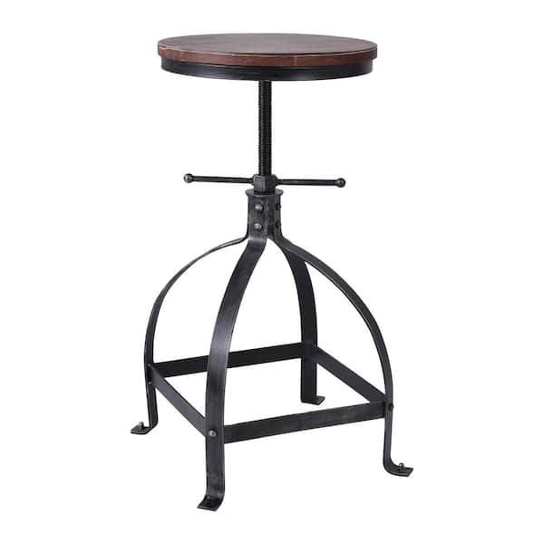 Today's Mentality Francis Adjustable Silver Brushed Gray with Rustic Pine Wood Seat Bar Stool