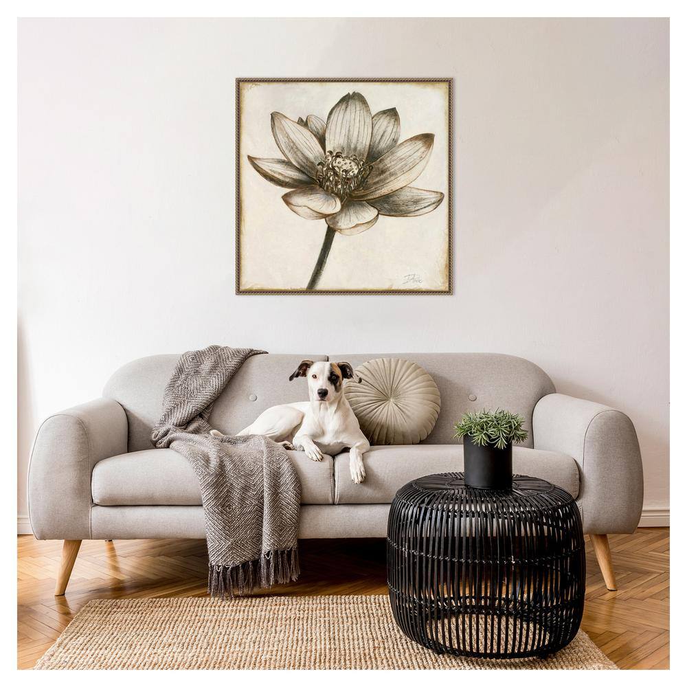 Sepia Lotus Blossom II 30" x 30" Beaded Framed Canvas Wall Art