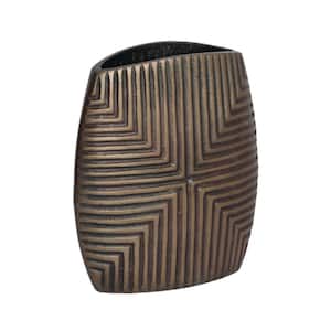 Brass Finish Urn Metal Vase with Ribbed Body Design