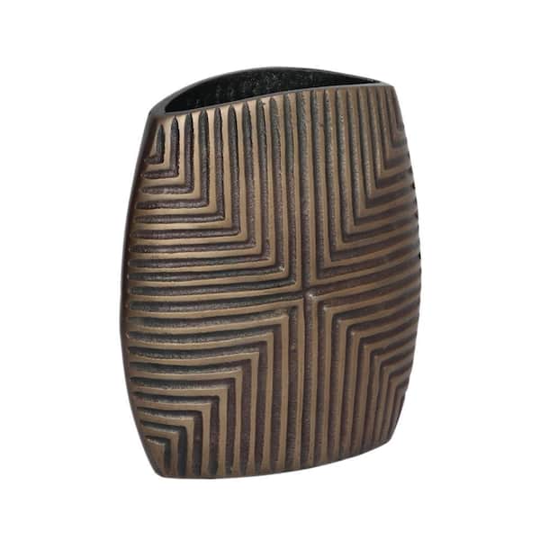 Benjara Brass Finish Urn Metal Vase with Ribbed Body Design