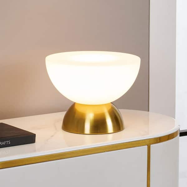 Lamina LED Vintage Antiqued Brass Gold Midcentury Round Dome Dimmable Bedside Nightstand Desk Lamp