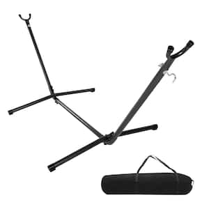 9 ft. Metal Hammock Stand in Black, Heavy Duty Adjustable Indoor Outdoor Space Saving Steel Stand with Carrying Case