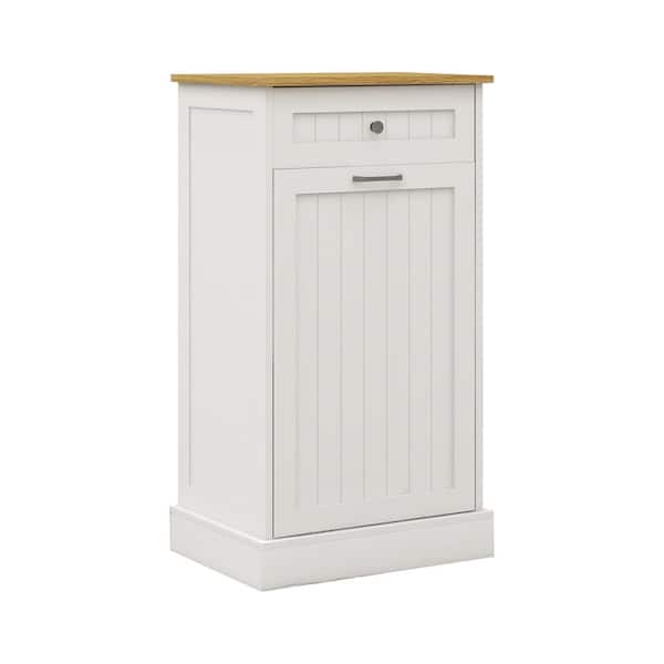 Aoibox 13.78 in. D ×19.69 in. W × 35.43 in. H Tilt-Out Kitchen Trash Cabinet with Drawer, Ready to Assemble, White