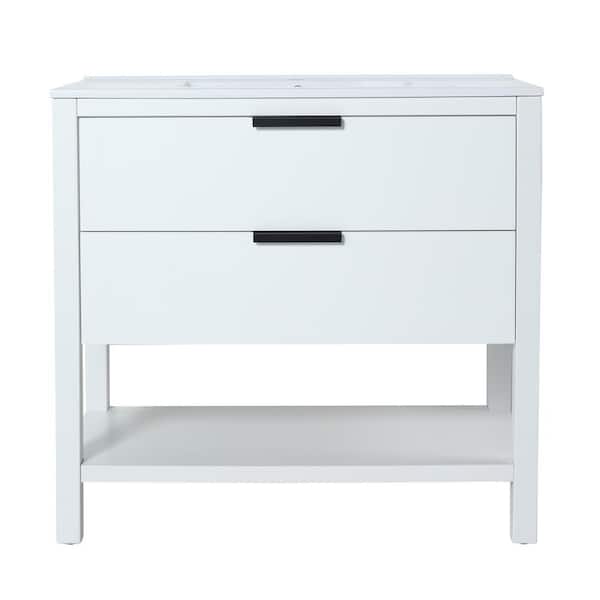 36 in. W x 18.3 in. D x 33.5 in. H Single Sink Freestanding Bath Vanity in White with White Resin Top