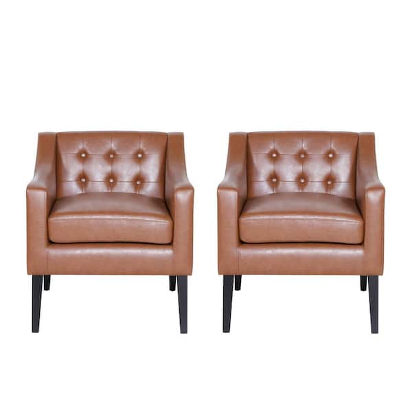 Noble House Annisa Cognac Brown And, Brown Leather Tufted Armchair