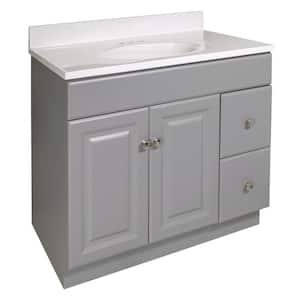 Wyndham 37 in. 2-Door 2-Drawer Bathroom Vanity in Gray with Cultured Marble Solid White Top (Ready to Assemble)