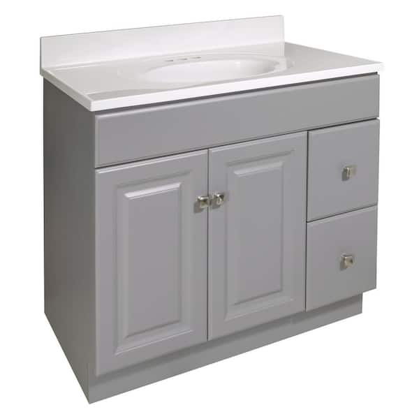 Design House Wyndham 37 in. 2-Door 2-Drawer Bathroom Vanity in Gray with Cultured Marble Solid White Top (Ready to Assemble)