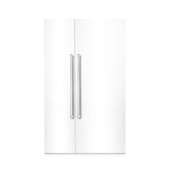 Hallman Bold 48 in. 25.2 CF TTL. Counter-Depth Built-in Side-by-Side Refrigerator in White with Chrome Handles