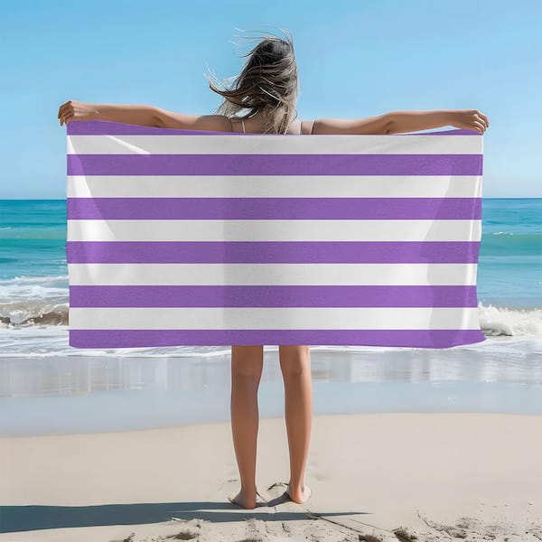 JML Lilac Microfiber Cabana Stripe Beach Towel 30 in. x 60 in.