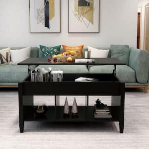 41 in. Black Rectangle Wood Coffee Table with Lift Top