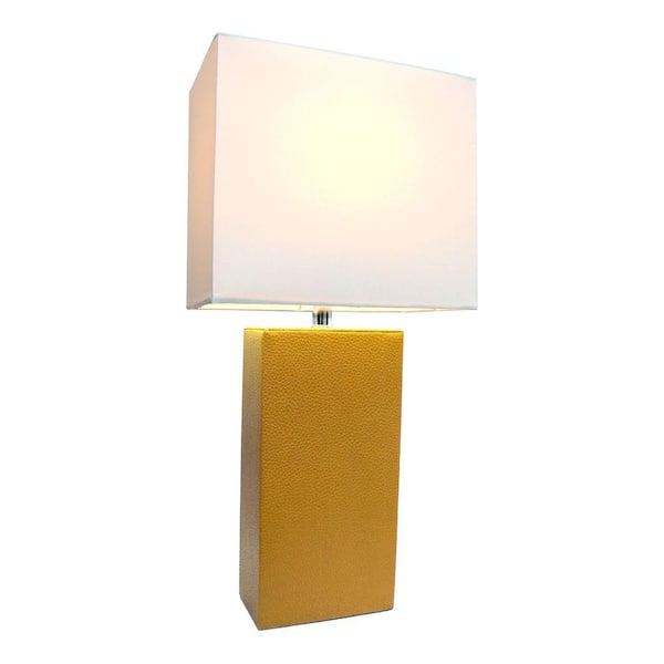 Elegant Designs 21 in. Modern Tan Leather Table Lamp with White Fabric Shade