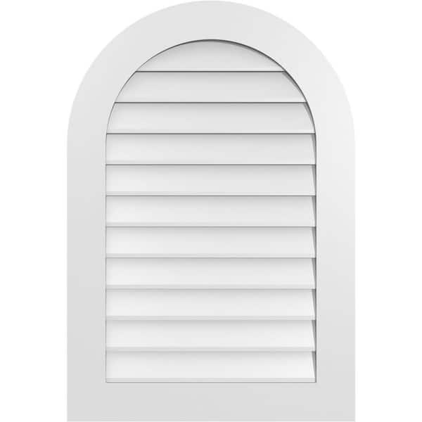 Ekena Millwork 26 in. x 38 in. Round Top White PVC Paintable Gable Louver Vent Non-Functional