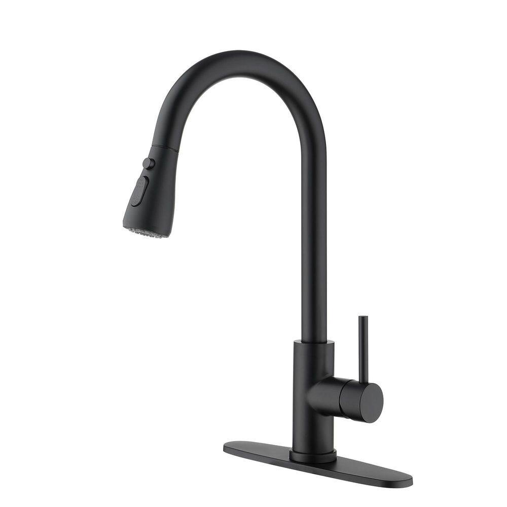 Single Handle High Arc Pull Down Sprayer Kitchen Faucet with in Matt Black