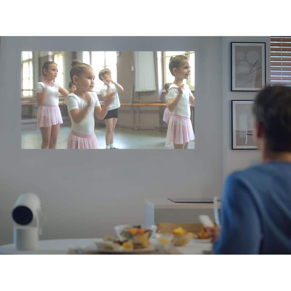 White Portable Smart LED Projector with 360 Sound and Alexa