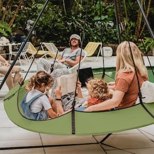 6 ft. Portable Circular Family Hammock Bed with Stand in Sage Green and Black