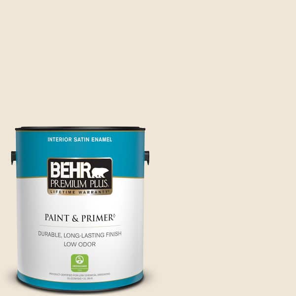 BEHR PREMIUM PLUS 1 gal. #PPL-51 Pale Chamois Satin Enamel Low Odor Interior Paint & Primer
