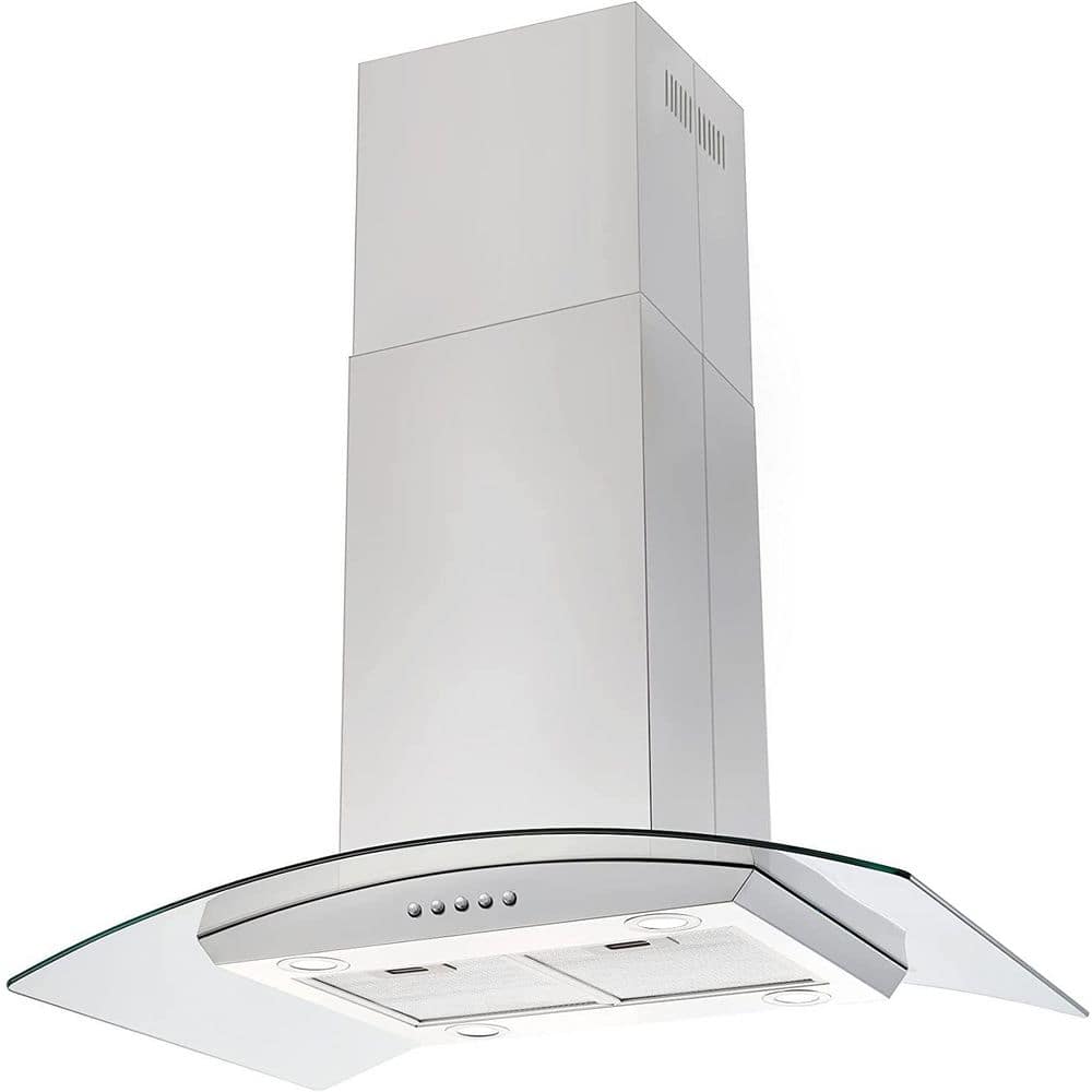 36 in. Stainless Steel Island Mount Range Hood 900CFM Tempered Glass w/LED Lights