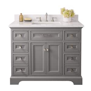 Thompson 42 in. W x 22 in. D Bath Vanity in Gray with Engineered Stone Vanity Top in Carrara White with White Sink