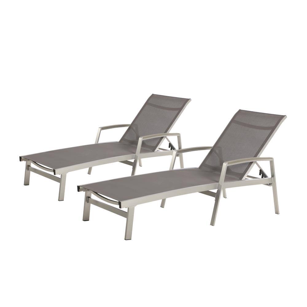 Gray Mesh and Silver Aluminum Outdoor Chaise Lounge Set