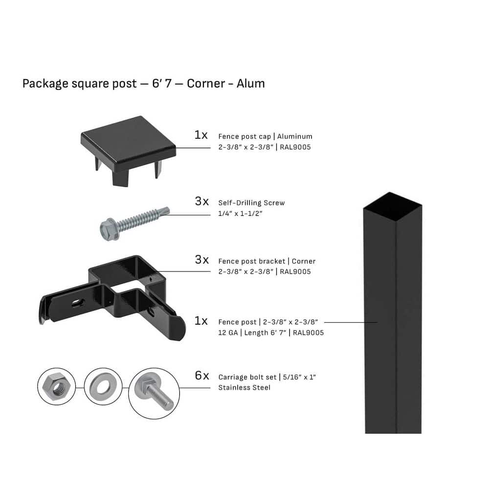 Square 2-3/8 in. x 2-3/8 in. x 6'7 ft. Metal Cap Corner Fence Black Steel Post (1-Pack) price history on PriceWatchPro