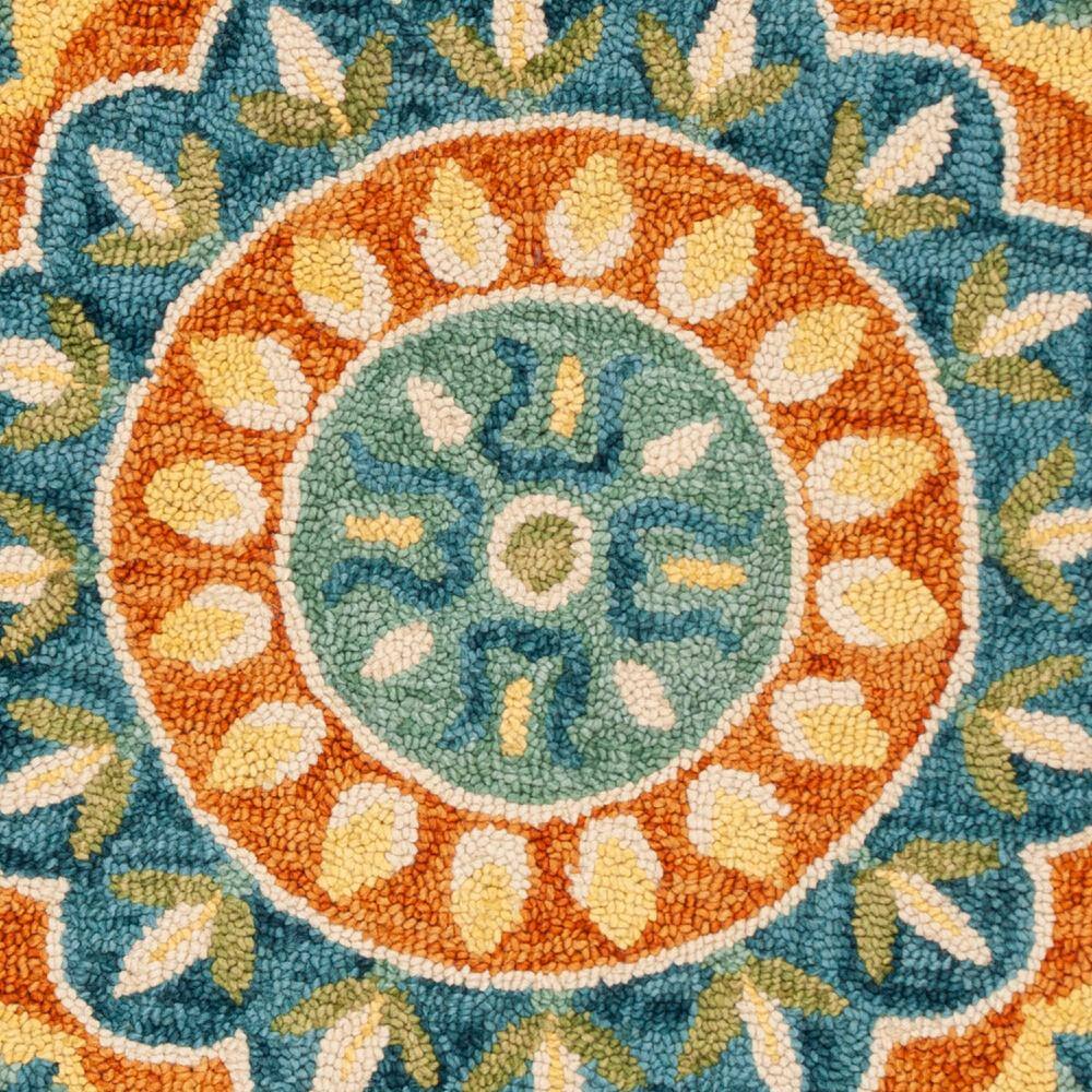 Handmade Tufted Round Rust/Ivory Floral Wool Rug, 6' x 6'