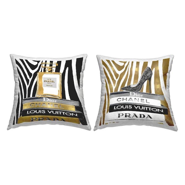 Glam Zebra Print Fashion Book Stack Black Square Outdoor Throw Pillow 2-Pack