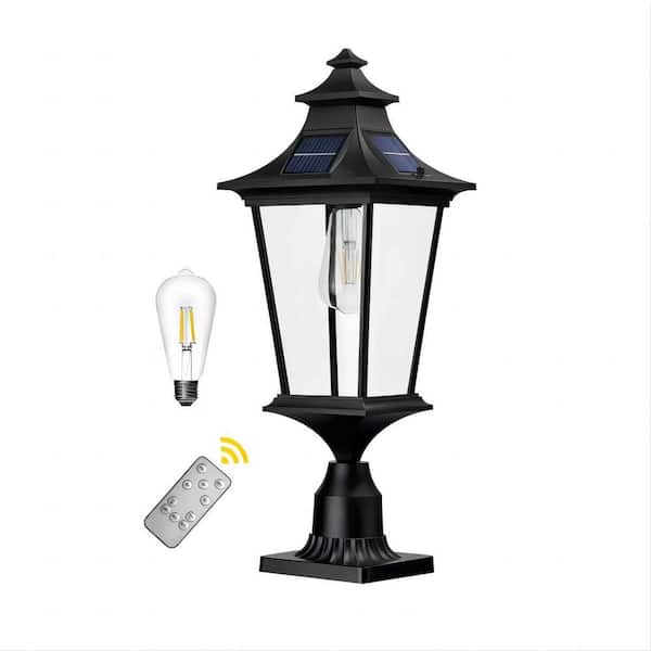 1-Light Black Aluminum Post Light Set Light Solar Outdoor Weather Resistant Post Light Set with LED Bulb Type Included