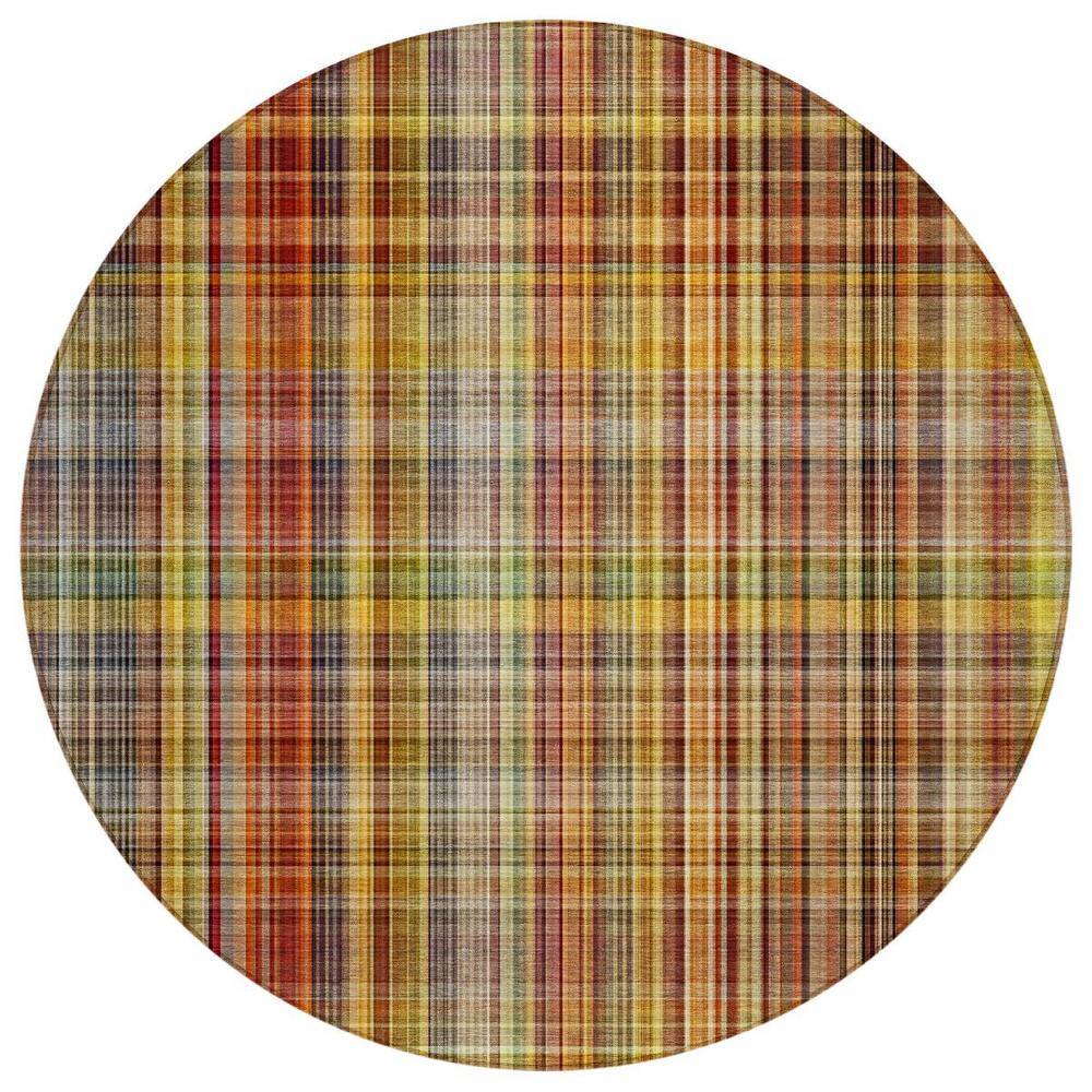 Orange 8 ft. Round Woven Plaid Round Indoor/Outdoor Area Rug price history on PriceWatchPro