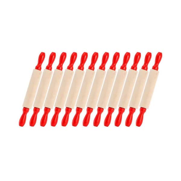 8 Inch Wood Red Handle Mini Rolling Pin Set for Baking Fondant Pastry Pizza Crafting Play 12-Pack
