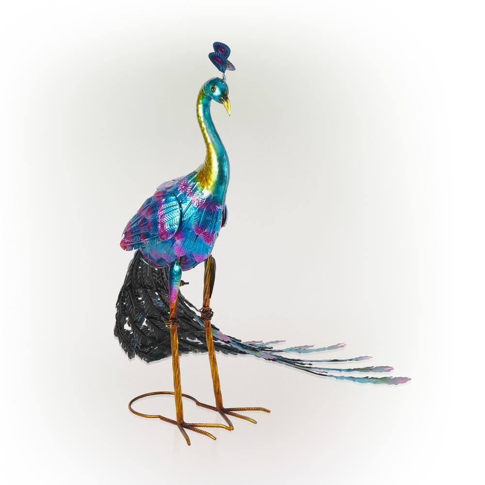 Multicolored 27" Metal Peacock Garden Statue