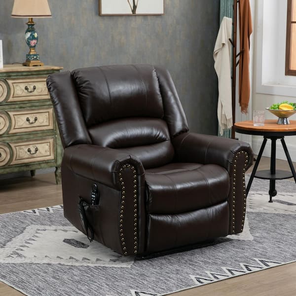 Wine Dual Motor Genuine Leather Power Lift Recliner Heat Massage, Heavy Duty Motion Mechanism with USB Ports