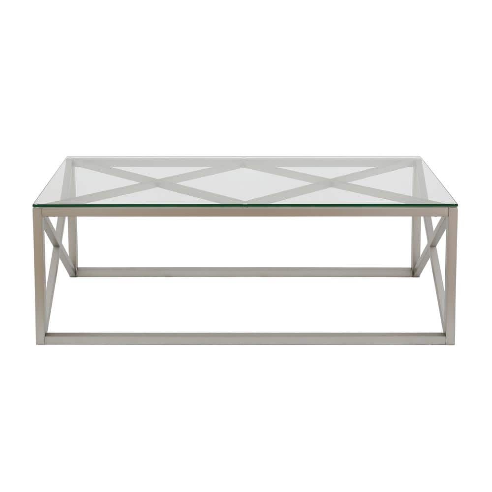 Dixon 46'' Wide Satin Nickel Rectangular Coffee Table with Glass Top