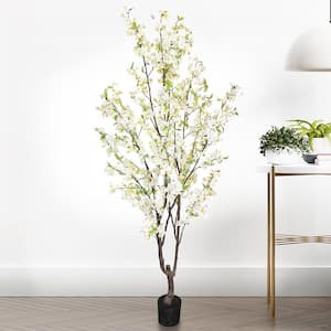 6.5 ft. Cream White Artificial Cherry Blossom Flower Tree in Pot