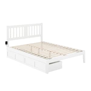 Tahoe White Queen Solid Wood Storage Platform Bed with USB Turbo Charger and 2 Extra Long Drawers