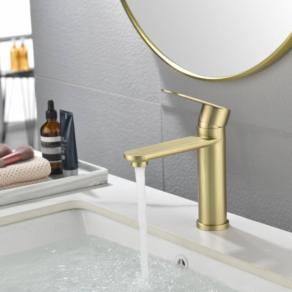 Brushed Gold Single Handle Brass Bathroom Faucet