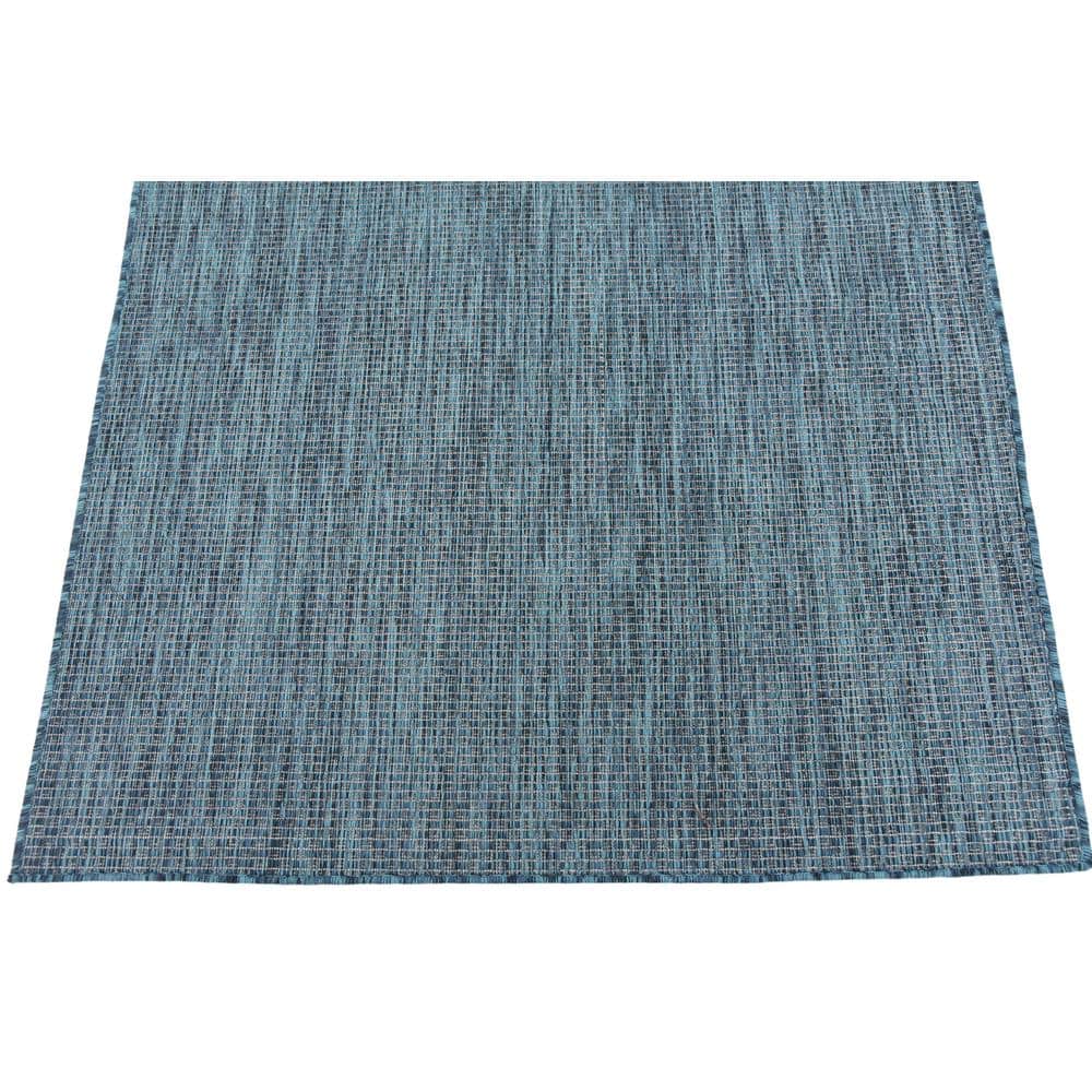 Teal Blue Synthetic 4' x 6' Easy-Care Outdoor Rug