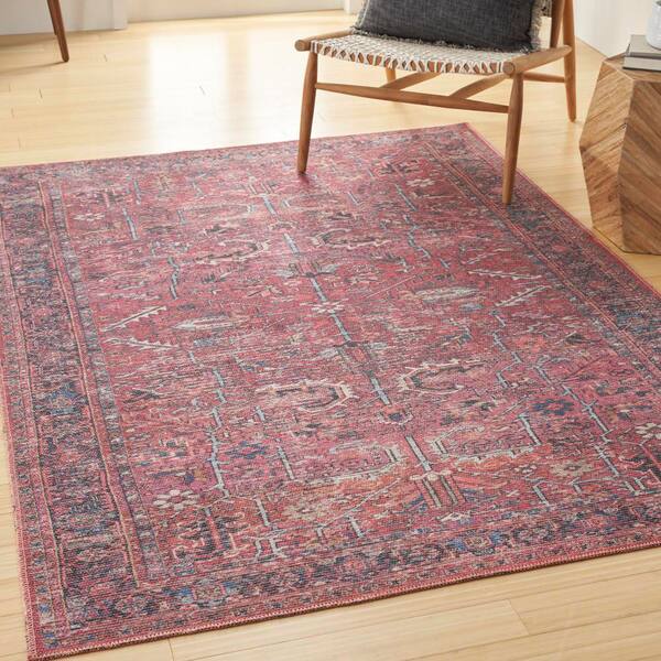 57 Grand Machine Washable Brick 4 ft. x 6 ft. Bordered Traditional Area Rug