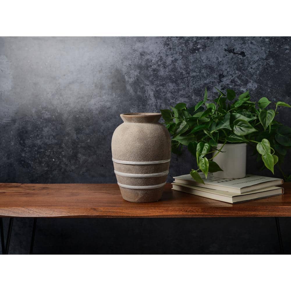 Rustic Brown and White Ceramic Round Table Vase