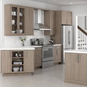 Designer Series Edgeley Assembled 30x30x12 in. Wall Kitchen Cabinet with Glass Doors in Driftwood