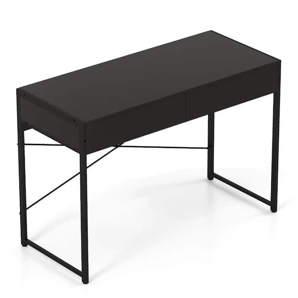 Costway 44 in. Rectangular Computer Desk Metal Frame Study Table Home Office Workstation w/2 Drawers Black