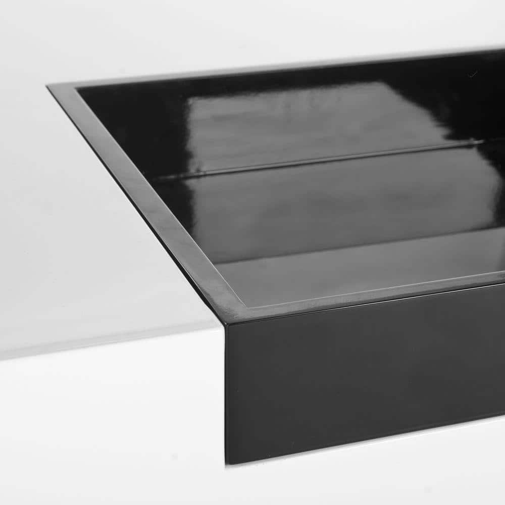 Wesley 35" White Lacquer Square Coffee Table with Black Tray